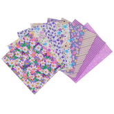 CraftsFabrics Lot de 8 Fat Quarters 100 % coton à motifs floraux violets assortis, 40 x 50 cm, prédécoupés, tissu imprimé pour matelassage